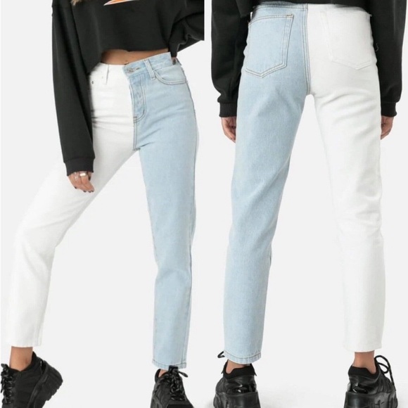 NWT Color block Adika Jeans White and Light Blue Women Size L - Picture 11 of 12